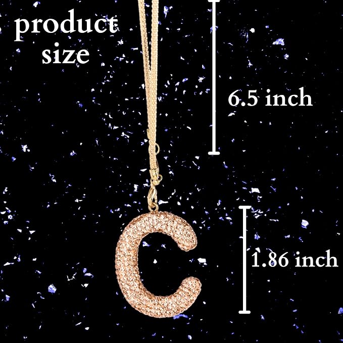Bling Car Accessories for Women Letter Charm, Rainbow Crystal Rearview Mirror Pendant, Cute Diamond Rhinestone Car Decor, Lucky Gift for Women(C, Champagne Gold)
