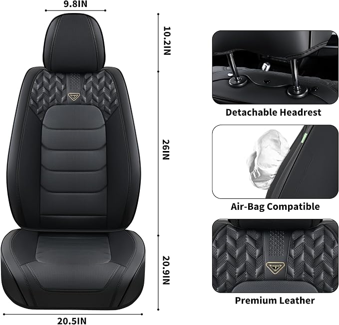 FLORICH Seat Covers Full Set,Leather Seat Covers, Front and Rear Seat Cover 5 Seats, Waterproof Car Seat Cushion Protector Accessories for Sedan SUV Pick-up Truck(Black, Full Set)