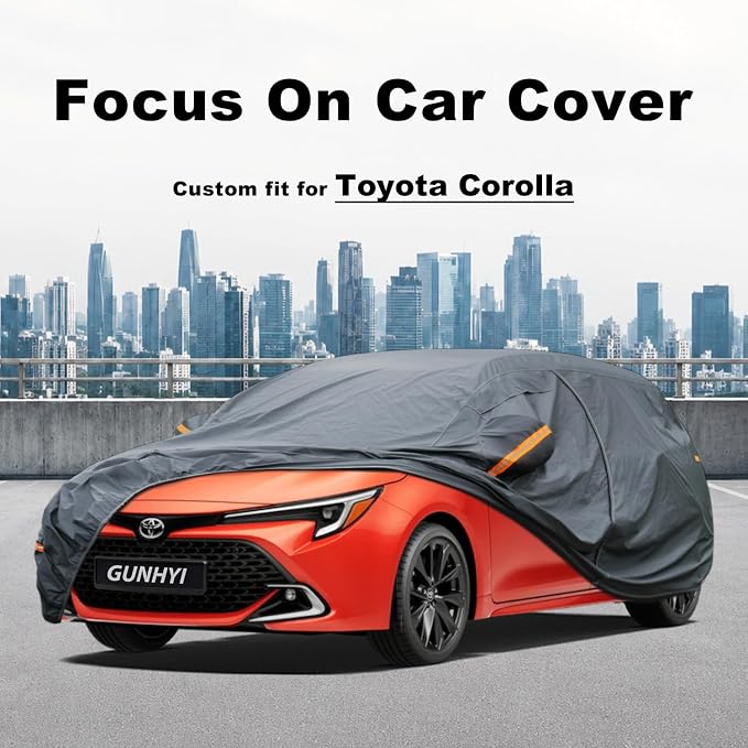 GUNHYI Premium Car Cover Custom Fit Toyota Corolla Hatchback, 16 Layers Heavy Duty Car Cover Waterproof All Weather with Zipper Door for Sun Rain Snow Dust Uv Protection