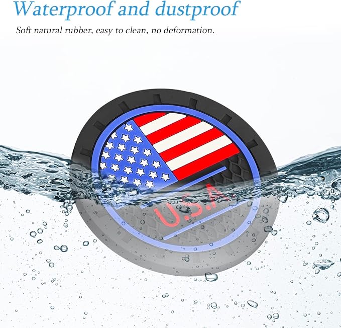 AUCELI 2 Pack Car Cup Holder Coasters, Colored American Flag US Flag Insert Car Cup Coaster, 2.75 Inch Anti Slip Shockproof Embedded Drink Mat, Vehicle Interior Decor Accessories