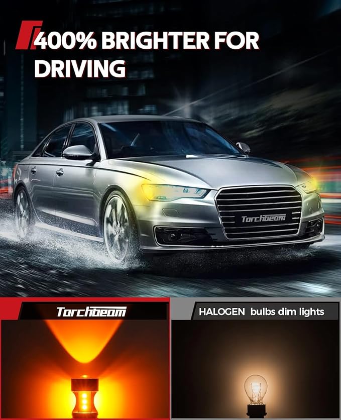 Torchbeam 3157 3156 LED Bulbs, Amber Yellow LED Turn Signal Lights Bulbs, 400% Brighter 3156 3057 3457 4157 LED Bulb with Projector Replacement for Directional Blinker Parking Side Marker Lights