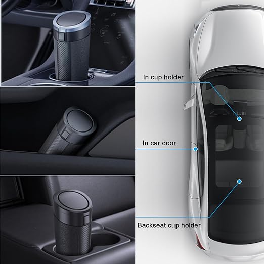 Car Trash Can with Lid, 2 Packs Leakproof Vehicle Garbage Bin, Compact Cup Holder Design, Includes 40 Trash Bags, Ideal for Car, Truck, Home, Office, Front & Back Seat Organizers (2-pack Silver)