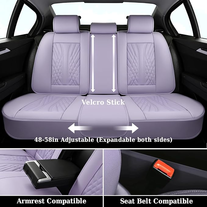 Coverado Car Seat Covers Full Set, 5 Seats Front Seat Cover and Back Seat Covers for Cars, Automotive Seat Covers Leather Waterproof Seat Covers, Purple Car Seat Protectors Universal for Cars