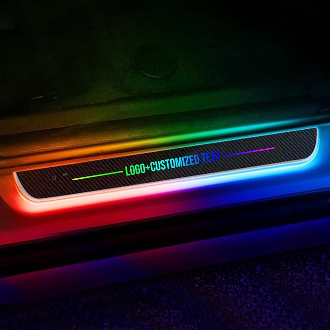 Custom Logo and Text Car Door Sill Lights Auto-Sensing, Personalized LED Welcome Gifts for Men Women, 7 Colors Adsorption Wireless Pedal Light for All Cars