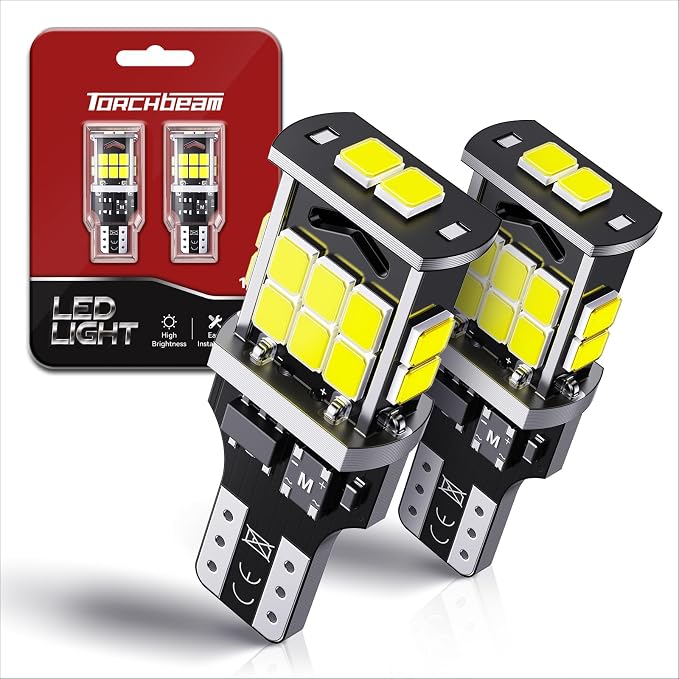 Torchbeam 921 led Bulb Reverse Lights 500% Brighter 912 T15 LED White CAN-BUS for 922 906 W16W 912 921 Bulbs Replacement Reverse Light Bulb Backup Brake Lights for Car Trunk, Super Bright, Pack of 2