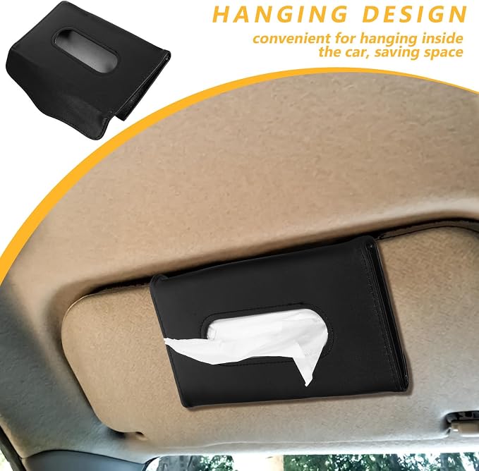 Healifty Car Tissue Holder for Vehicle Interior Sun Visor Tissue Dispenser with Artificial Leather Material Space-Saving Design Convenient Access for Driving