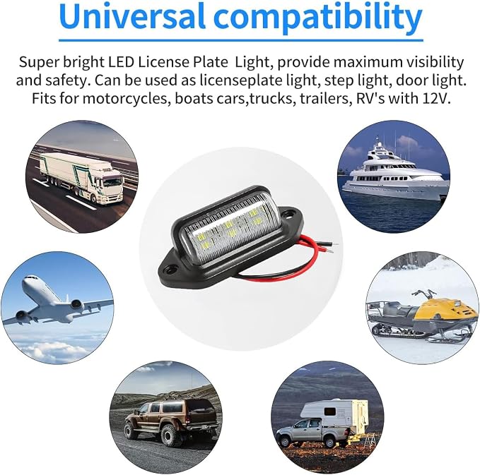 4pcs Black Boat Trailer White LED License Plate Lights Surface Mount Waterproof Universal Courtesy Step Tag Lamp