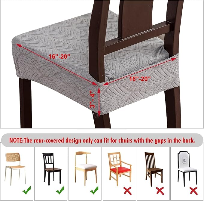 Waterproof Stretch Seat Covers,Dining Room Chair for 4 Set Removable Washable Chair Slipcover Protectors,Rear Covers,Light Grey