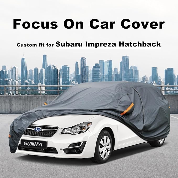 GUNHYI Premium Car Cover Custom Fit Subaru Impreza Hatchback, 16 Layers Heavy Duty Car Cover Waterproof All Weather with Zipper Door for Sun Rain Snow Dust Uv Protection