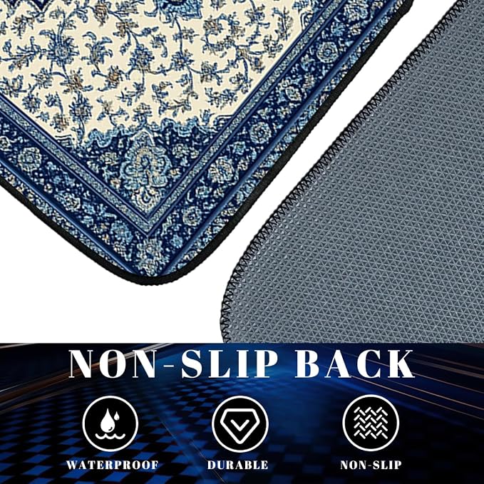 Blue Car Floor Mats Bohemian Floral Carpet Front Rear Carpets Mat Decorative Car Floor Carpets Non-Slip Auto Car Accessories Universal Fit for Car SUV Truck Van