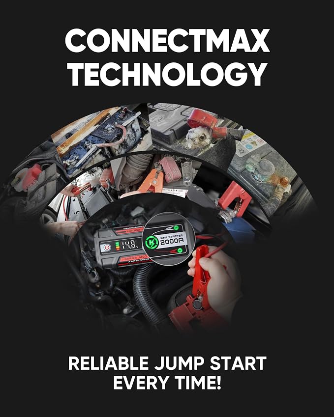 LOKITHOR J400 Jump Starter - 12V 2000A Lithium Battery Jump Pack, Portable Jump Box, Car Starter, Jumper Cables - for Up to 8.0L Gas & 6.0L Diesel Engines | ConnectMax Tech - Smart Digital Display