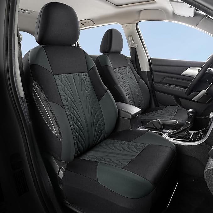 HChengkikz Front Car Seat Cover, Cloth and Washable (Black + Darkgray) | Breathable, Airbag compatible, Easy to Install, Universal Fit for Most Cars, Sedans, Truck, SUVs