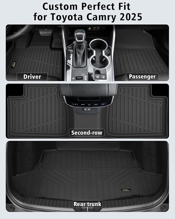 Floor Mats Custom for Toyota Camry 2025 (Include Hybrid) | All Weather TPE Rubber Floor Liners, Cargo Liner Full Set for Camry Accessories, Black