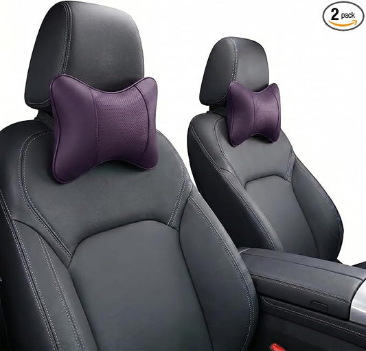 Car Pillow for Car Neck Pillow for Driving Seat Leather Neck Support Soft Cushion Support Head-Rests for Vehicle Sleeping with Elastic Adjustment Strap 2PCS (Neck, Violet)