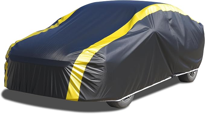 DINGHAO Car Cover Waterproof All Weather with Hot Stitching for Automobiles,6 Layers Outdoor Full Exterior Cover Sun UV Rain Snow Wind Protection Fit for 177"(177 * 69 * 59 inch) Sedan