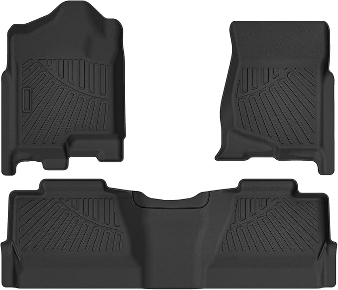 Silverado Floor Mats - Car Mats for Chevy Silverado 2007-2013 & GMC Sierra 1500 Crew Cab, Silverado/Sierra 2500/3500 Crew Cab, All Weather Floor Mat for Silverado Accessories, Heavy Duty Rubber Mats
