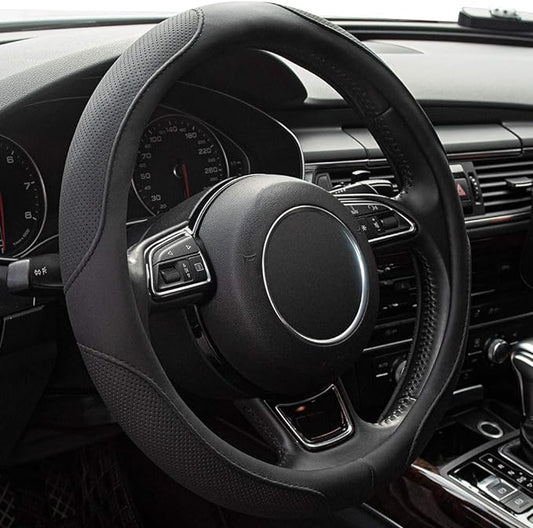 Car Steering Wheel Cover,14.5-15 Inch Black Universal Microfiber Leather Covers Breathable Anti-Slip Odorless Steering Wheels Accessories for Men Women