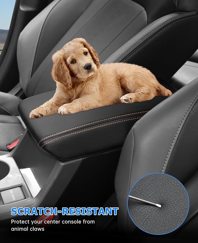 INTGET for 2026 Subaru Crosstrek/Impreza Accessories 2024 2025 Center Console Armrest Cover Leather Car Crosstrek Arm Rest Box Lid Middle Console Seat Cover Protector (Orange Stitches, 2024+)