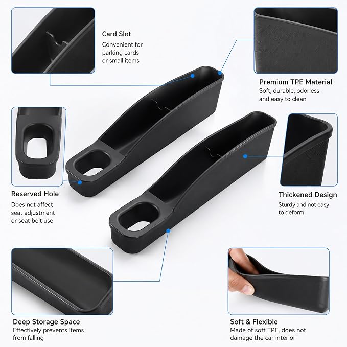 Seat Gap Filler for Tesla Model 3/Y 2020-2025 Standard Seats | Soft TPE material, seat gap storage organizer,tool-free installation, phone key card storage, driver passenger sides