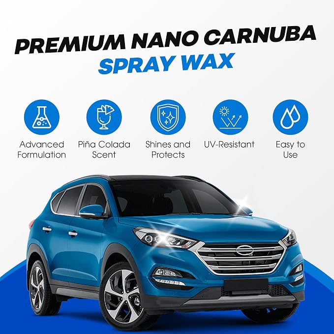 Nano Carnauba Spray Wax, Instant Shine Car Wax to Seal & Maintain Paint UV-Blocking, Hydrophobic Car Detailer Wax, Streak-Free and Safe for All Surfaces, Piña Colada Scent, 1 Gallon
