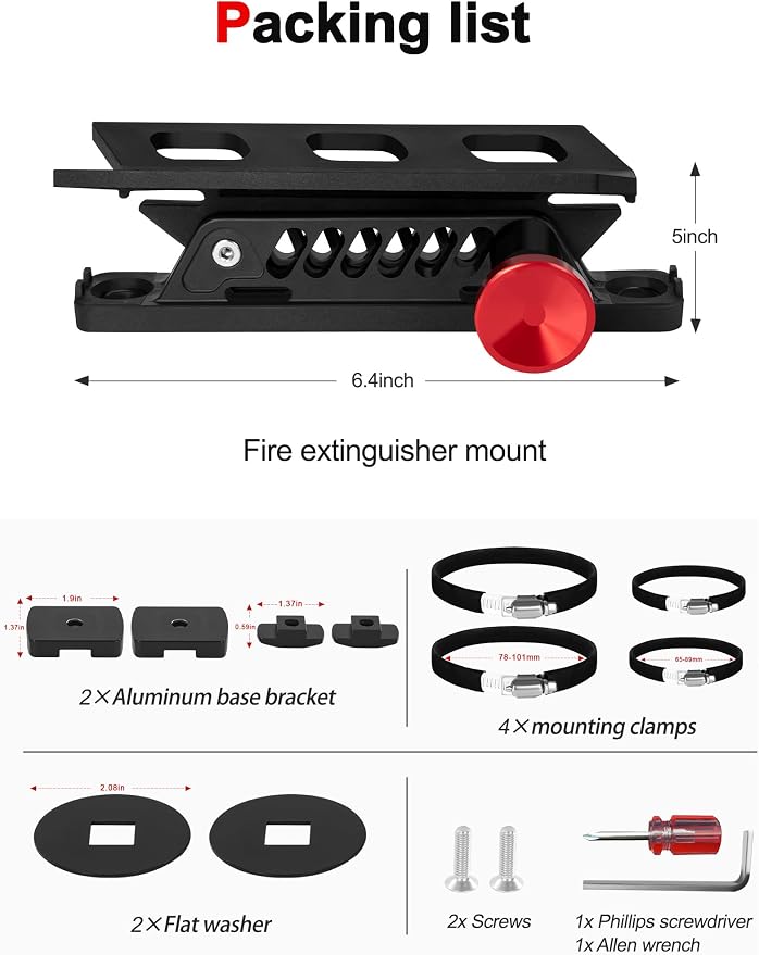 ZIDIYORUO MOLLE Panel Fire Extinguisher Mount Fits 1“-2" Panle Slot Holes | Quick Release Car Fire Extinguisher Bracket with Adjustable 4 Clamps for Vehicles Trucks Jeeps MOLLE Panle Accessories