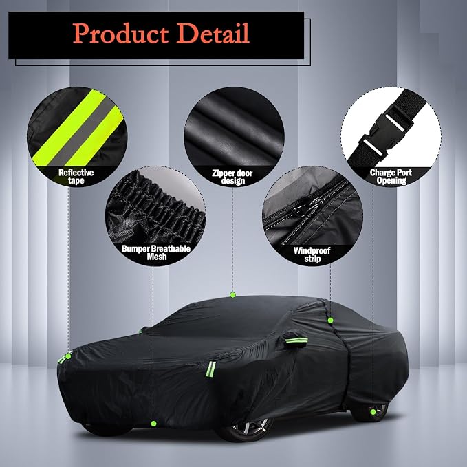 Car Cover Custom Fit for Dodge Challenger 2008-2025, Waterproof All Weather for Automobiles Full Exterior Cover Rain Sun Snow Protector with Door Zipper
