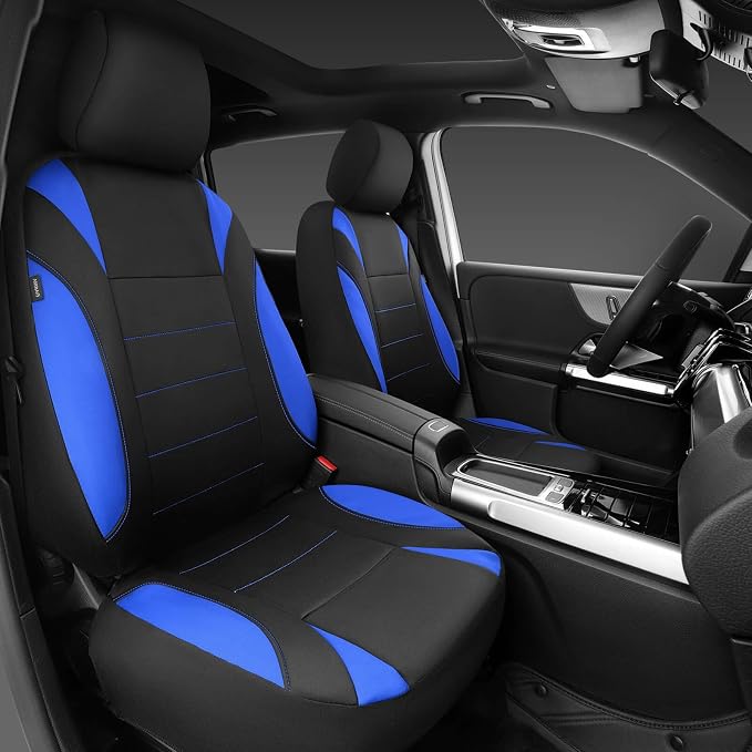CAR PASS Neoprene Wetsuit Seat Covers, Waterproof Car Seat Covers Full Sets with 5mm Composite EVA, Universal Fit for Car Sedan, SUV Trucks Anti Slip with Airbag Compatible(Black Blue