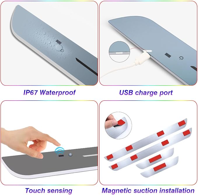 Custom Led Door Sills for Car Magnetic with Logo or Text, 7 Colors/28 Change Modes Cars Door Welcome Courtesy Lights, Auto-Sensing, Wiring-Free Car Pedal Light