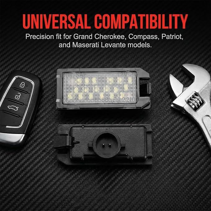 2PCS Car LED License Plate Light, OEM# 68228930AA Vehicle Tag Light Assembly, Automotive Exterior License Plate Lamp Replacement, Compatible with Levante Compass Viper