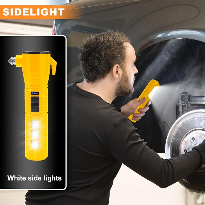 Emergency Car Flashlight - 2000 Lumen Dual Light 4-Level Battery Indicator Window Breaker & Seatbelt Cutter USB Rechargeable Ultra-Light 108g Car Emergency Too (2pcs-Dark Yellow)