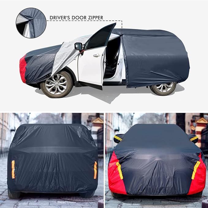 Car Cover Waterproof All Weather for Automobiles, 6 Layers Outdoor Full Exterior Cover Rain Sun UV Snowproof Protection with Zipper Cotton, Mirror Pocket for SUV (191-201 inch)
