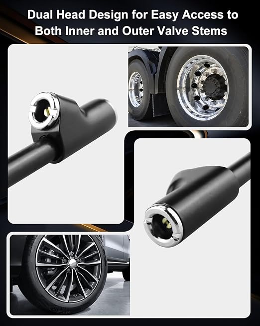 GODESON Heavy Duty Tire Pressure Gauge, 13.5" Dual Head Semi Air Gauge 20-220PSI/2-15Bar for Car, Motor, RV & Truck, Stainless Steel, Accurate & Durable for Tire Pressure Check, Black Pencil Gauges