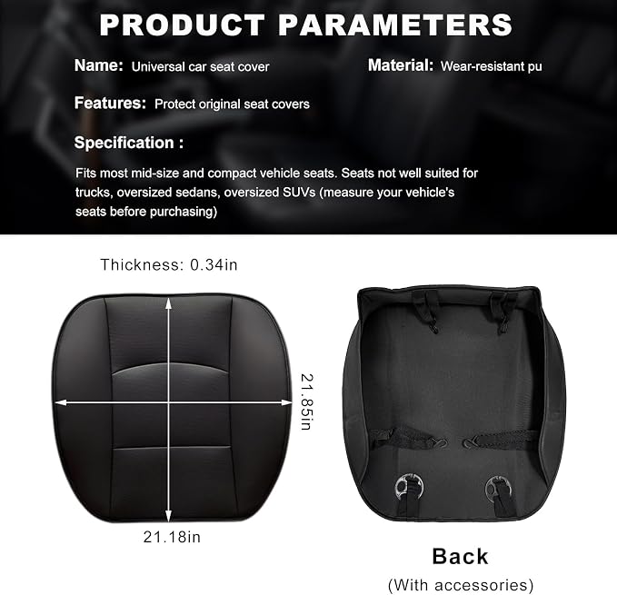Car Seat Bottom Cover, Premium PU Leather Seat Protection Without Backrest, Front Bottom Seat Cushion Covers for Most Vehicles, Universal Interior Decor Car Accessories
