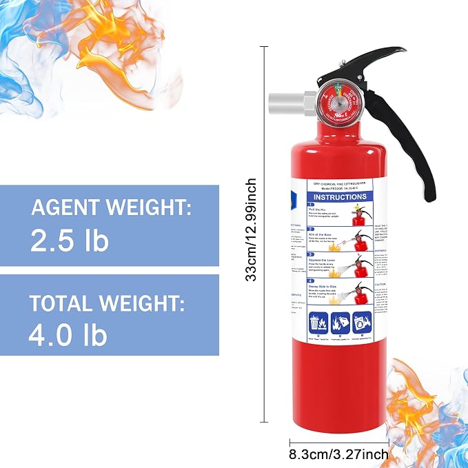 4 Pack ABC Dry Chemical Fire Extinguishers with Mount | 2.5 lb 1A:10B:C Rating for Home, Car, Boat, Quick Release Handle, Compact & Portable Dry Powder Extinguisher