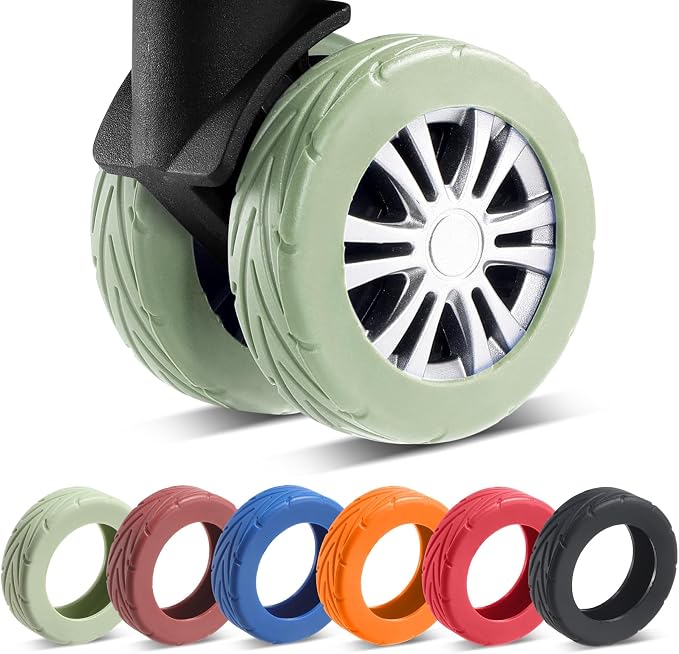 8Pcs Upgrade Luggage Wheel Covers, Travel Accessories (Green) | Wear-resistant & anti-noise silicone covers. Fits 2-2.4" wheels. Protects suitcase wheels. Travel essential for suitcases