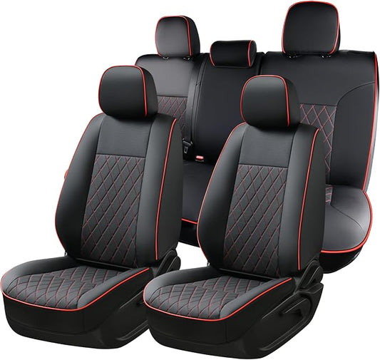 Coverado Tacoma Leather Seat Covers, Car Seat Covers Custom Fit for 2005-2023 Toyota Tacoma Double & Crew Cab SR SR5 Limited TRD Sport/Pro/Off Road (Fullset, Red)