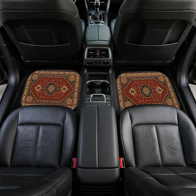 Carpet Car Floor Mats Set of 4 Red Brown Geometric Rug Automotive Foot Mats Rugs Carpet for Car Non-Slip Auto Car Accessories Universal Fit for Car SUV Truck Van