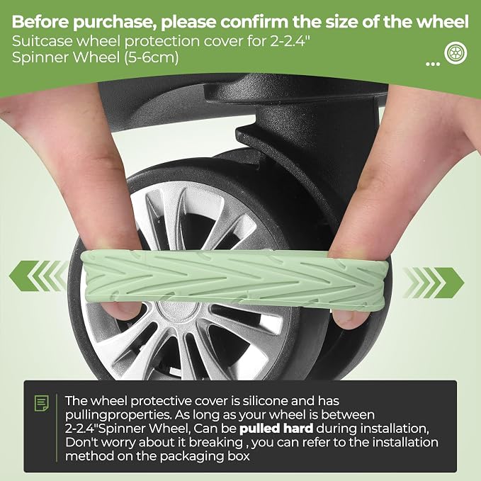 8Pcs Upgrade Luggage Wheel Covers, Travel Accessories (Green) | Wear-resistant & anti-noise silicone covers. Fits 2-2.4" wheels. Protects suitcase wheels. Travel essential for suitcases