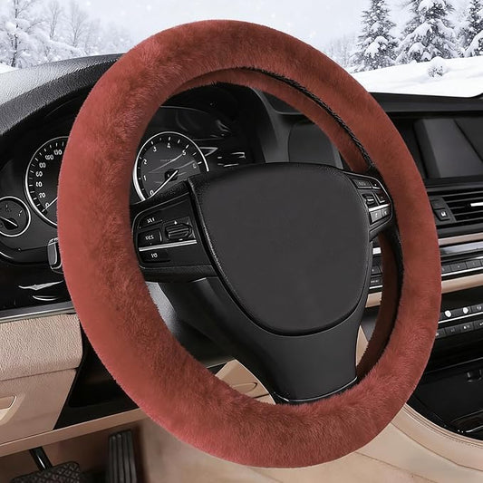 Furry Warm Steering Wheel Cover, Universal 14.5-15 Inch Winter Plush Warm Steering Wheel Cover, Soft Fluffy, Anti-Slip Design, Soft Texture (Coffee)