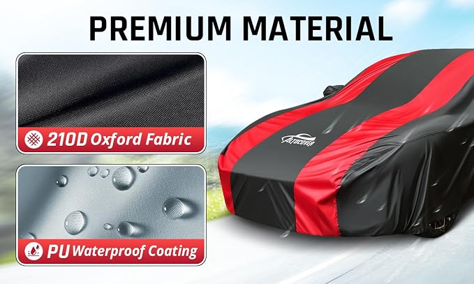 Full-Size Car Cover with Red Stripe Design,Outdoor Car Covers for Automobiles All Weather Waterproof Universal Fit Audi A8,BMW 7 Series, Lexus LS, Jaguar XJ,Benz S-Class,Buick La Crosse