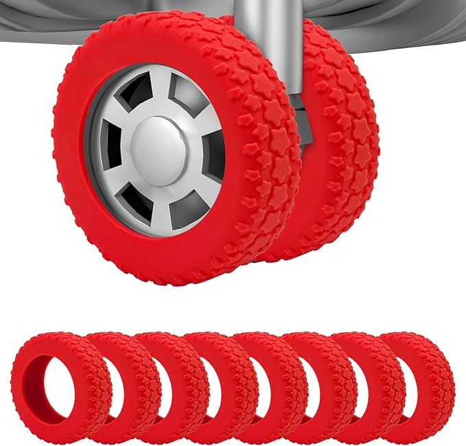 8PCS Silicone Luggage Wheel Covers for 2-2.4" Luggage Wheel Protector,Red | Protective suitcase wheel sleeves for compatible carry-on luggage, daily travel rolling, and one 4x2 double-wheel suitcase.