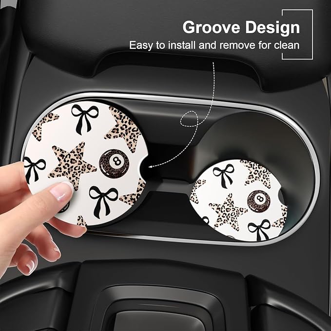 Ceramic Car Coasters – Absorbent Car Cup Holder Coaster Set for Women, Cute Aesthetic Car Accessories for Girls, 2 Pack (White Alyssum)