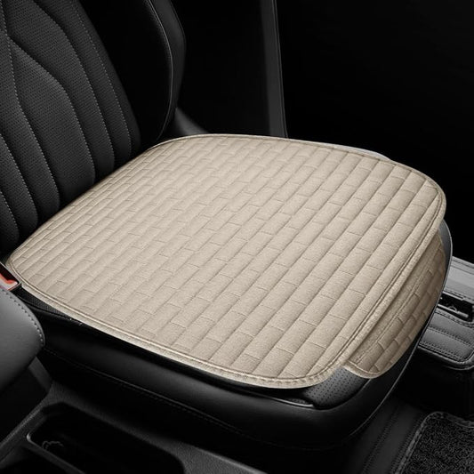 Car Front Seat Cover, Breathable Linen Auto Seat Cushion (BeigeS) | Anti-Slip Vehicle Seat Pad with Storage Pocket, Universal Automotive Seats Protection Mat for Car, SUV, Truck