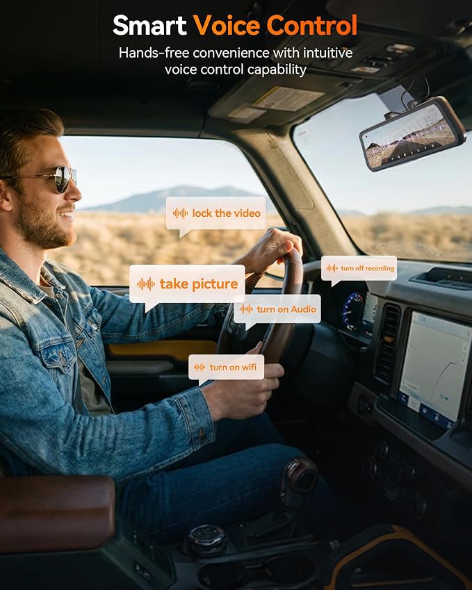WOLFBOX G900 PRO Mirror Dash Cam with 8MP STARVIS IMX678, 12 inches Rear View Mirror Camera with Front 4K and Rear 2.5K, Included 128GB Card, Voice Control, 5.8GHz WiFi, Loop Recording, G-Sensor & GPS