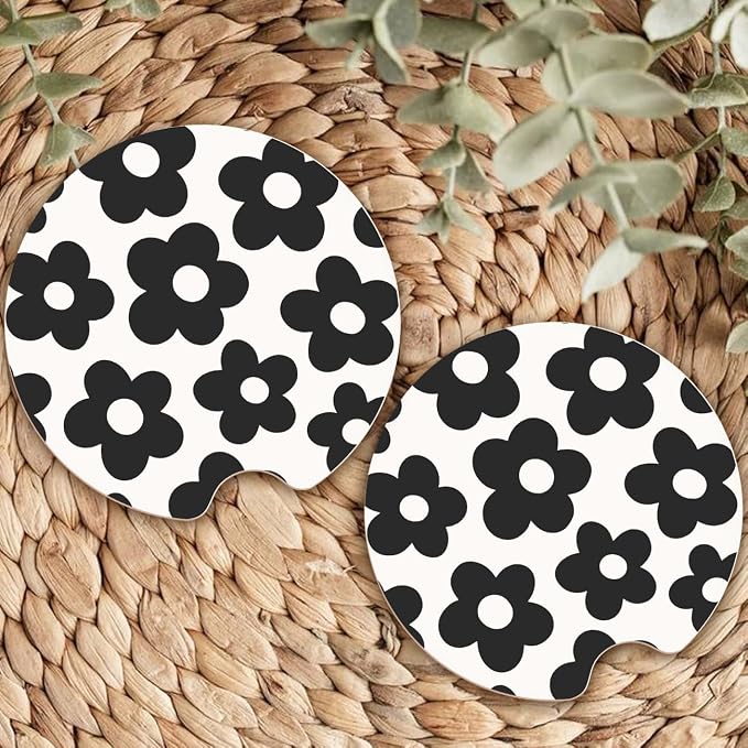 Ceramic Car Coasters – Absorbent Car Cup Holder Coaster Set for Women, Cute Aesthetic Car Accessories for Girls, 2 Pack (White Swan)