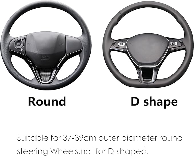 ALEMODR Brown Leather Steering Wheel Cover Fiber Strip Car Steering Wheel Cover Universal 15 inch for Men