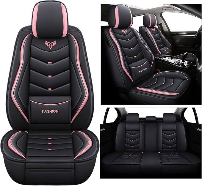 Leather Car Seat Covers,Full Coverage Seat Covers Full Set with Fixed Lumbar Support,Universal Automotive Seat Covers for Cars,SUVs,Trucks and Sedans
