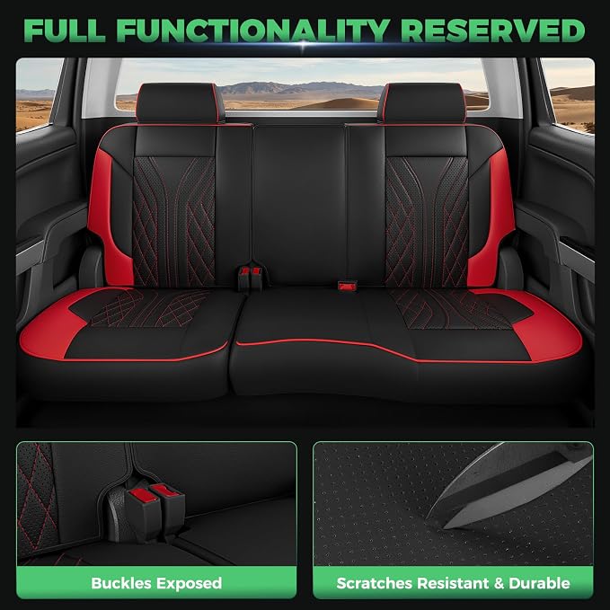 Truck Leather Seat Covers for Chevy Silverado Gmc Sierra 2014-2019 | Crew Cab 1500/2500/3500HD, Bucket Seat, NO Rear Seatback Storage, Scratch-resistant, Easy-clean, Pickup Protector, Full Set