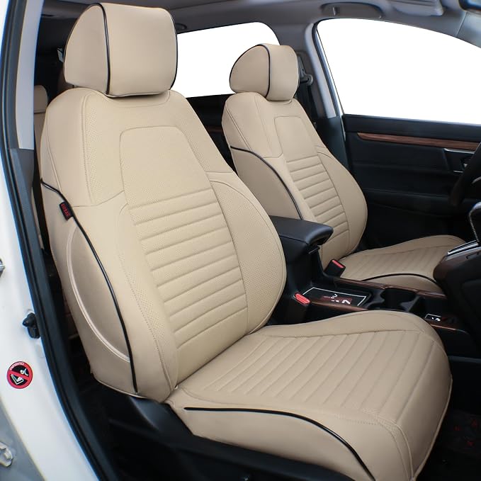 EKR Custom Fit Full Set Car Seat Covers for Select Honda CRV 2017 2018 2019 2020 2021 2022 - Leatherette (Beige) | Custom Fit for Honda CRV 2017 2018 2019 2020 2021 2022,Factory-Style Interior Upgrade,Full Wrap,Faux Leather(Beige)