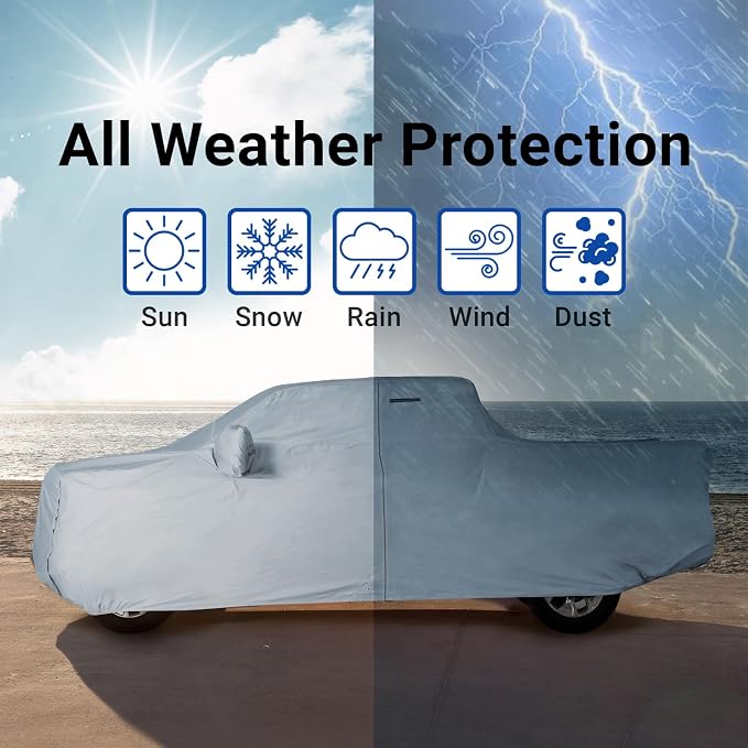 iCarCover 18-Layer Premium Truck Car Cover Waterproof All Weather, Rain Snow UV Protection Full Car Covers, F-150 Super, Ram 1500 Crew, Silverado 1500 Double, Sierra 1500, Size T85 (See Size Chart)